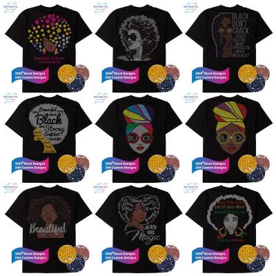 China High Quality Sexy African Women's Flatback Iron On Pattern Rhinestone Heat Transfer For T Shirt for sale