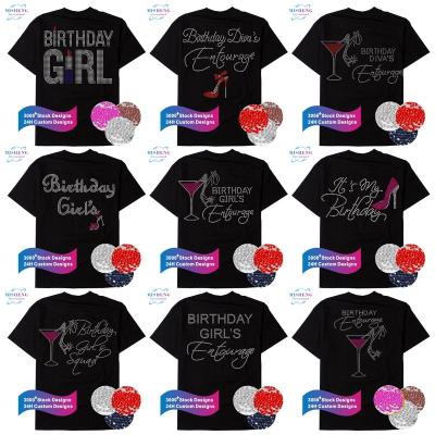 China Factory Price Flatback Birthday Girl Iron On Pattern Rhinestone Heat Transfer For Tees for sale