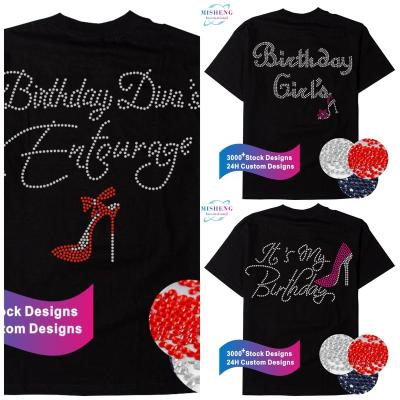 China Flatback Rabid Birthday Girl And High Heels Iron On Pattern Rhinestone Heat Transfer For T Shirt for sale