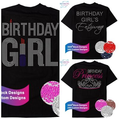 China Flatback Time-limited Birthday Girl and Crown Iron On Pattern Rhinestone Heat Transfer For Tees for sale