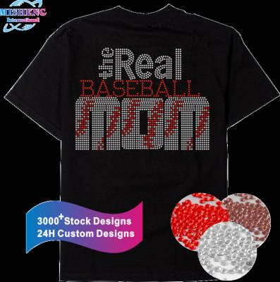 China Flatback Baseball Mom Iron On Crystal Rhinestone T-shirt Transfer Designs Hot Fix Rhinestone Transfer for sale