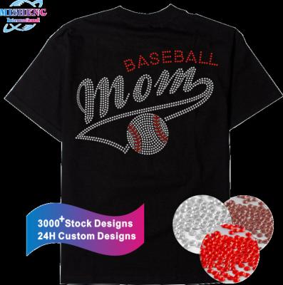 China Flatback Baseball Mum Rhinestone Iron On Bling Hot Transfer Fix With T-Shirt for sale