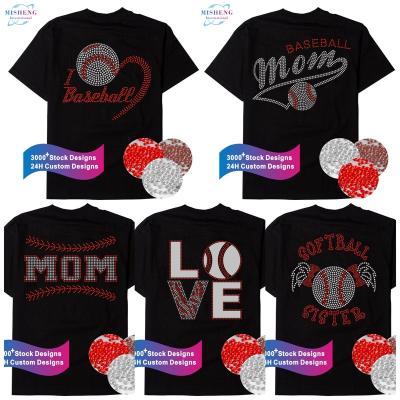 China Flatback Baseball Mom Rhinestone Transfer Designs Iron Ons Rhinestone T-Shirt for sale