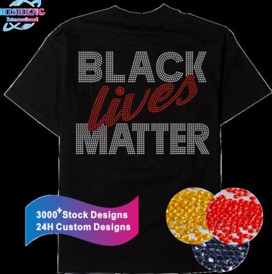 China Custom Rhinestone Transfer Designs Flatback Bling Bling Live Life Matter Rhinestone Designs Black With Shirt for sale