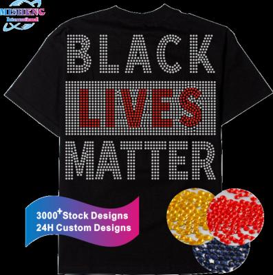 China Flatback in Black Custom Stock Live Life Matter Rhinestone Rhinestone Transfer Designs with Shirt for sale