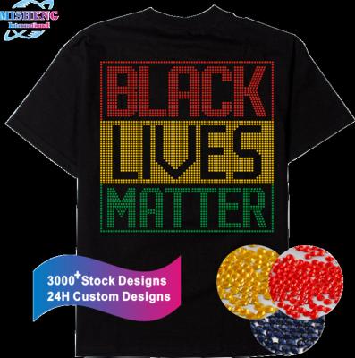 China Fast Flatback Delivery! Custom Black Live Life Matter Designs Rhinestone Transfer Iron On Transfer Design With Shirt for sale