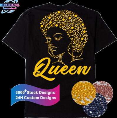 China Beautiful Flatback Black Queen Custom Afro Girl Iron On Hot Pattern Fix Rhinestone Transfer Designs For T Shirt for sale