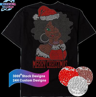 China Custom Flatback Beautiful Afro Girl Iron On Hot Pattern Fix Rhinestone Transfer Designs For T Shirt for sale