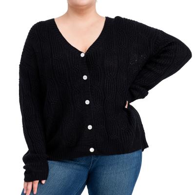 China High Quality Breathable V Neck Long Sleeve Button Ribbed Cardigan Sweater Knitted Solid Color Plus Size Top Coat For Women for sale