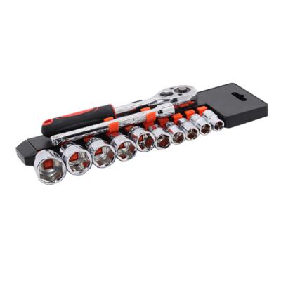 China Hot Selling Customized HEX 12pcs 1/2 Inch Drive Socket Sets With 24T Ratchet With Plastic Hanger For Auto Repair for sale