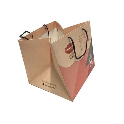 China Large Size Square Recyclable Custom Gift Bags Moon Cake Packaging Paper Bag With Cotton Handle for sale