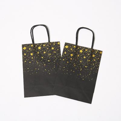 China Gold Foil Logo Black Kraft Paper Bag Recyclable Custom Gift Shopping Paper Bag for sale