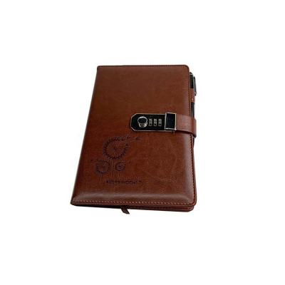 China Custom Hard Cover A5 Password Lock Notepad Gift Diary Leather Leather Notebook Hardcover for sale