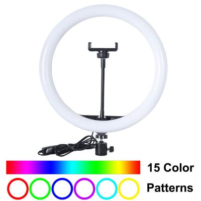 China 10 Inch 15 Colors and Brightness 15 Levels RGB LED Ring Light with Adjustable Mobile Phone Tripod Stand and Holder DT03003 for sale