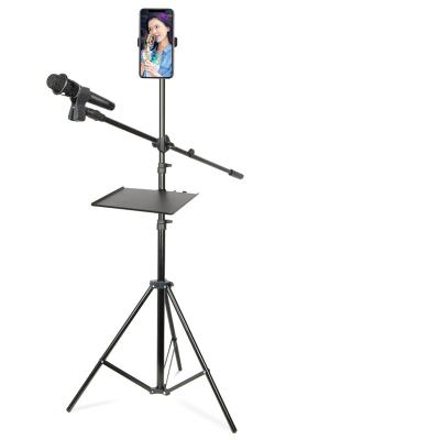 China 210cm Multifunctional Folding Digital Camera Mobile Phone Tripod Floor-standing Outdoor Stand with Microphone Holder and Sound Card Tray for sale