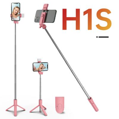 China Pli 2021 H1s 40 Inch Aluminum Alloy Long Axis Pau De palo Bastone Mobile Phone Tripod Remote Control Selfie Stick With LED Light for sale