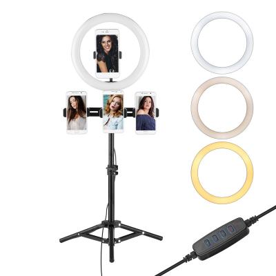 China Selfie Ring Light Kit 10inch LED Ring Light Set Ball Head Tripod with 4 Phone Holders for TikTok YouTube Visual Photo ZMLD15 for sale