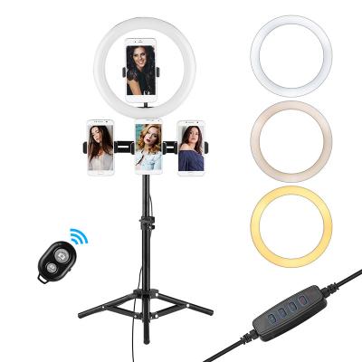 China Selfie Ring Light Kit 10inch LED Ring Light Set Ball Head Remote Tripod Shutter with 4 Phone Holders for TikTok YouTube ZMLD19 for sale