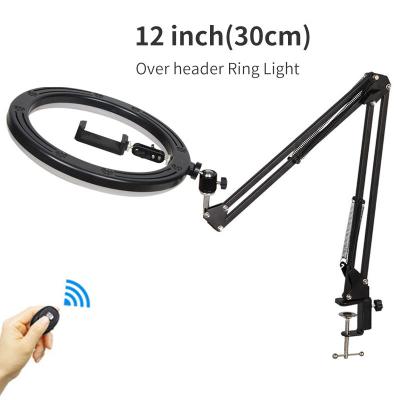 China 12 Inch Overhead Ring Light with Flexible Adjustable Rotation Bracket Circle Light with Desktop Clamp and Remote Shutter FPZJ12 for sale