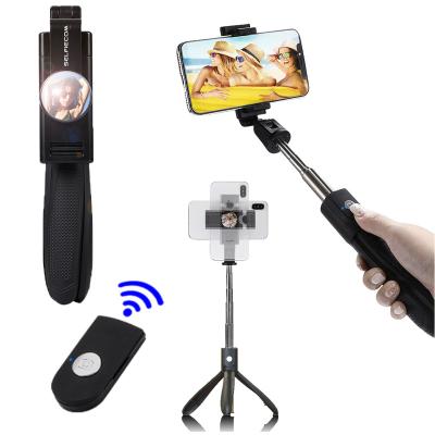 China Extendable 3 in 1 Blue-tooth Mini Selfie Stick Tripod For Mobile Phone Selfie Stick With Mirror for sale