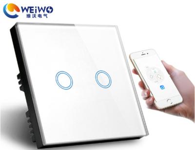 China Home/Office Hotel/Hospital Glass 2gang Touch WIFI/Electric Wall Lamp Switch 2 Gang 1 Way With Blue LED Indicator --- EU Standard for sale