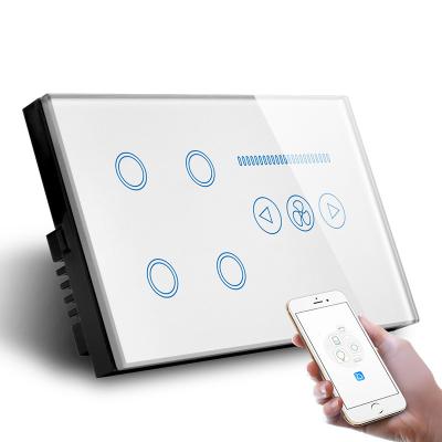 China Home/Office Hotel/Hospital Weiwo Smart Touch UK Standard 147x86MM Panel 4 Band WiFi Light Switch Lamp And Fan Speed ​​Control Glass Switches for sale