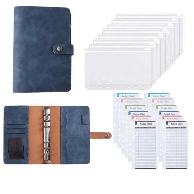 China Spiral Blue Leather Binder A6 Refillable 6 Ring Budget Binder PU Notebook for sale