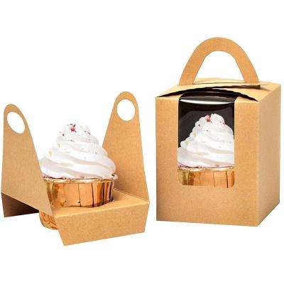 China Sustainable Bakery Wrapping Party Packing Handle Pastry Containers Muffins Cupcake Boxes for sale