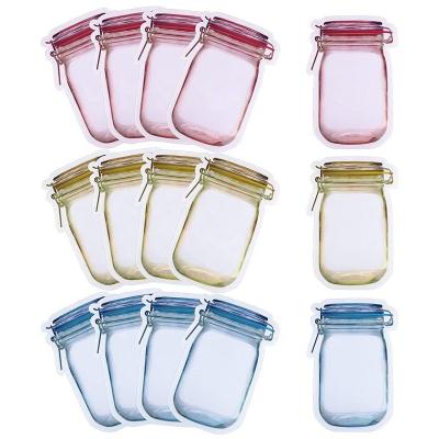 China Sustainable Reusable Seal Food Bag Leak Proof Airtight Ziplock Bottles Shaped Zipper Mason Jar Bags for sale