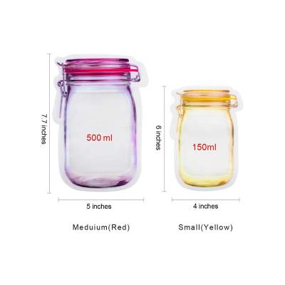 China Viable Resealable Ziplock Bottles Storage Shaped Mason Jar Zipper Bags for sale