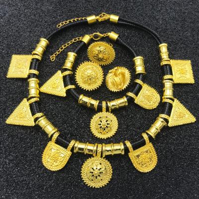 China Amazon Fast Selling Ethnic Ring Necklace Earrings Women Jewelry Gold Plated Bracelet Set Four Piece Wholesale for sale