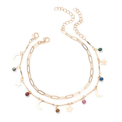 China BOHEMIA Fashion Colorful Gemstone Anklet Chain Costume Women's Clothing Foot Jewelry Dangle Tide Chain Wholesale for sale