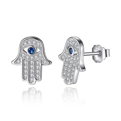 China TRENDY Turkey Weight Hands 925 Sterling Silver Devil's Eye Zircon Stud Earrings for sale