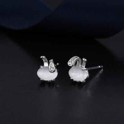 China High quality s999 sterling silver rabbit earrings female cool diamond small all match earrings shape opal earrings for sale