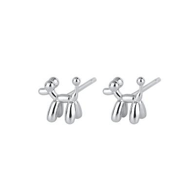 China High quality s999 female creative cute cartoon balloon dog earrings sterling silver soft puppy ear jewelry for sale