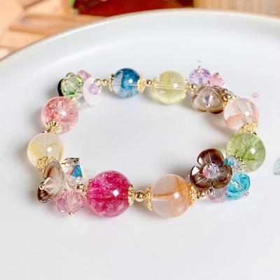 China Shell Flower Large Cute Bracelet in 18k Sterling Silver Colored Austrian Gold Plated Bead Bracelets Crystal Bangles for sale