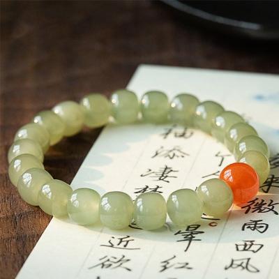 China Raw Hetian Natural Jade Bracelet Color Men and Women Emerald Bead 8mm Circle Bracelet Jewelry for sale