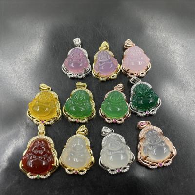 China Crystal Buddha Pendant Necklace Multicolor Emerald Religious Maitreya Buddha Jade Buddha Natural Religious Pendant Necklace for sale