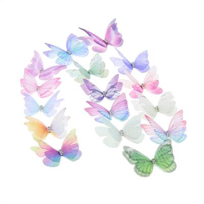 China FASHIONABLE simulation dreamy Tulle butterfly with diamond double layer wire butterfly jewelry three-dimensional headdress for sale