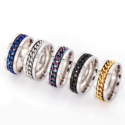 China The Other Chain Fashionable Rotating Titanium Steel Ring Personality Stainless Steel Gold Plated Ring For Men for sale