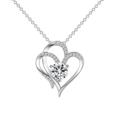 China TRENDY High Quality 925 Sterling Silver Love Heart Cubic Zirconia Pendant Necklace for sale