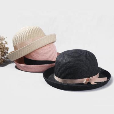 China Sun Protection & Wholesale Breathable Paper Braid Bowknot Braid Spring Woman Girls Summer Multi Color Bucket Straw Hat for sale