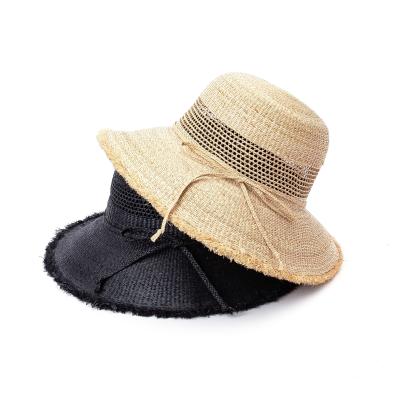 China Wholesale Designer Women Girl Beach Brim Bucket Raffia Wide Straw Hat Summer Sun Proof for sale