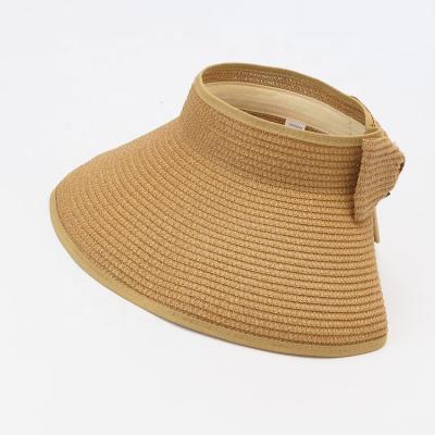 China Women Straw Sun Visor Sunproof China Fashion Summer Designer Plain Ribbon Surf Sun Visor Hats For Beach for sale