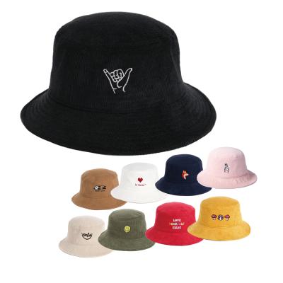 China Wholesale Custom Soft And Comfortable Embroidery Logo Men Cotton Corduroy Bucket Hat for sale