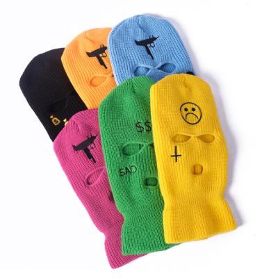 China COMMON Custom Logo Embroidered Knitted Balaclava Ski Mask Face Mask 3 Hole For Man for sale