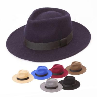 China Warm& Custom Sellers Comfortable Colorful Logo Wool Ribbon Wide Brim Fedora Hat For Men For Outdoor for sale