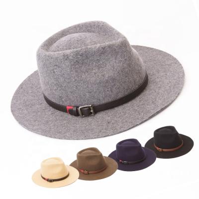 China Warm& Wholesale Cozy Luxury Ribbon Brim Leather Band Mens Wide Fedora Hats Woolen Hats For Adults for sale