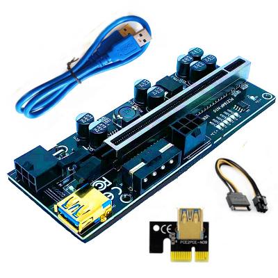 China With Horse Racing Lamp 6 LED Riser VER 010S 010X Plus PCI-E PCIE Riser For Video Card PCI Express Adapter Molex 6Pin SATA To USB 3.0 Cable X1 X16 for sale