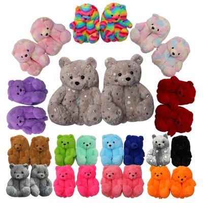 China Dropshipping Fashion Trend New Teddy Bear Slippers Wholesale Fuzzy Plush Teddy Bear Slippers Bedroom Wear Teddy Bear Slippers For Women Girls for sale